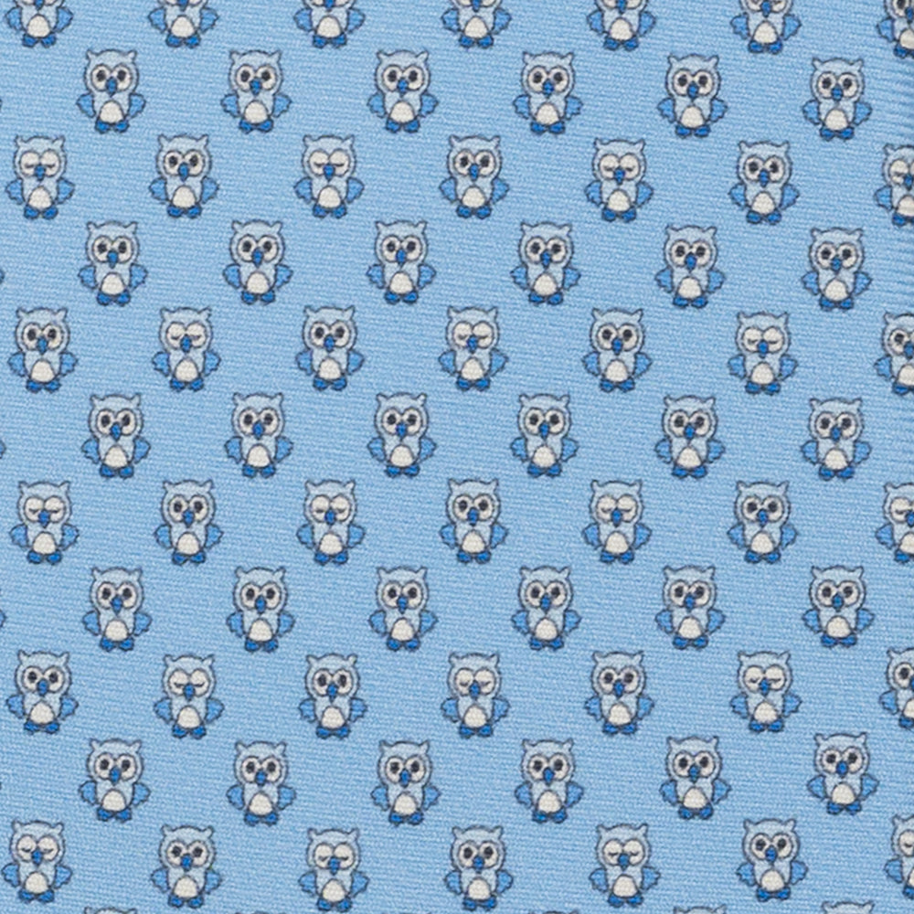 Cravatta 3 pieghe in Seta, Fantasia Gufetti, Celeste - JC056227-3