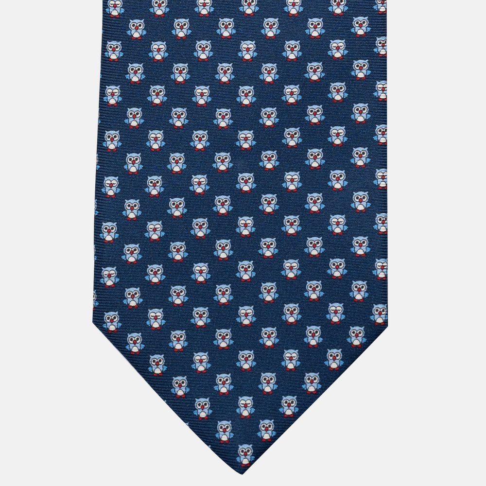 Cravatta 3 pieghe in Seta, Fantasia Gufetti, Blu - JC056227-7