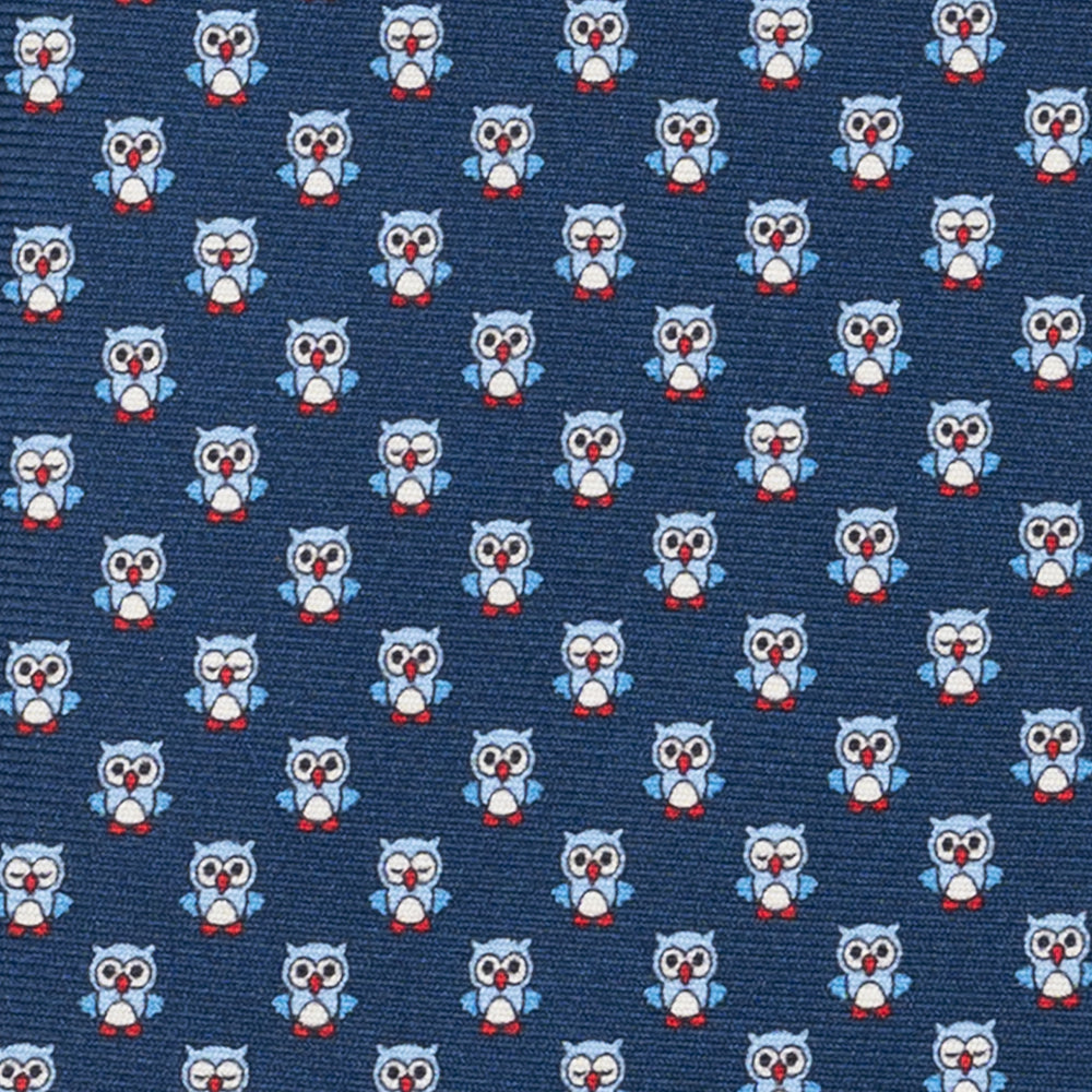 Cravatta 3 pieghe in Seta, Fantasia Gufetti, Blu - JC056227-7