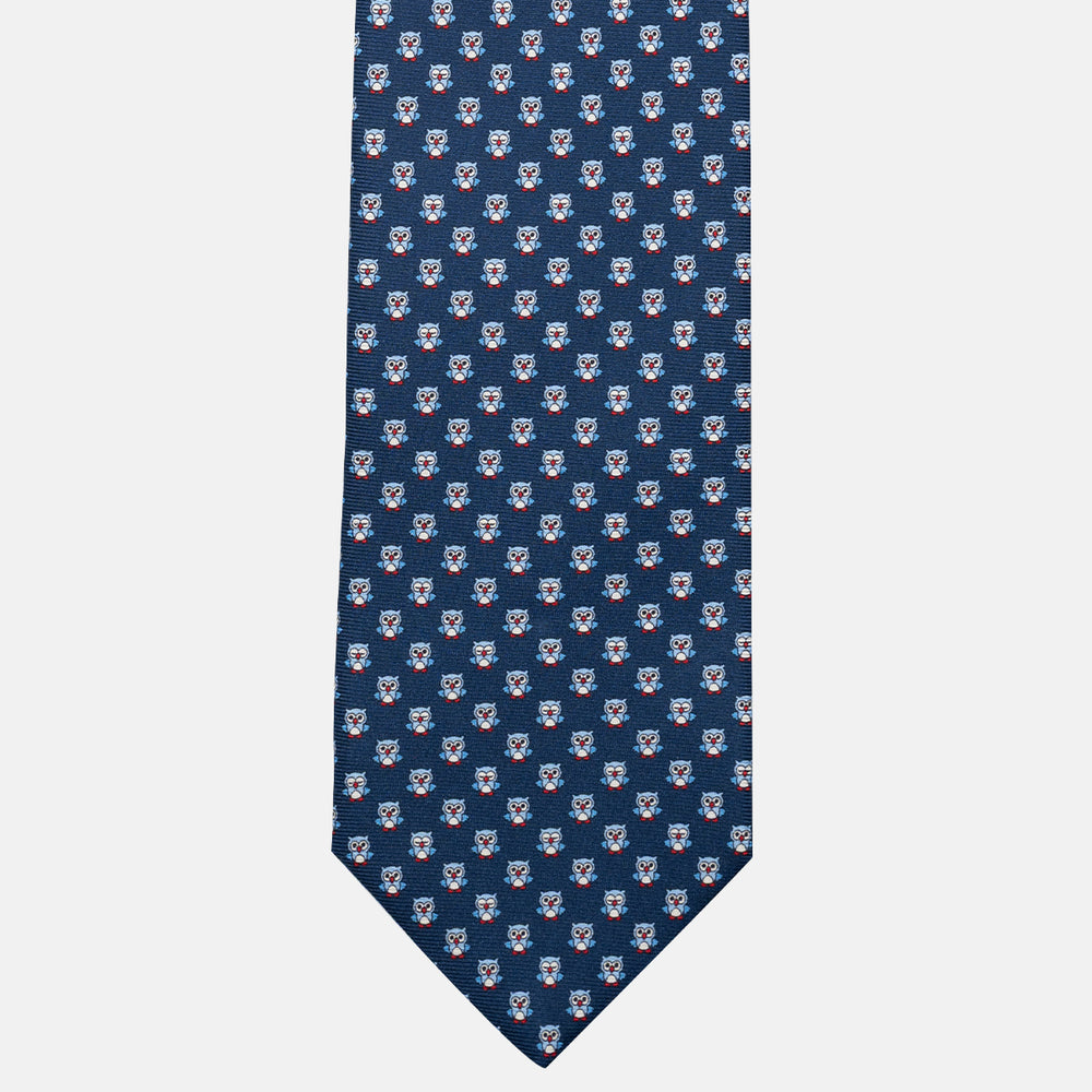 Cravatta 3 pieghe in Seta, Fantasia Gufetti, Blu - JC056227-7