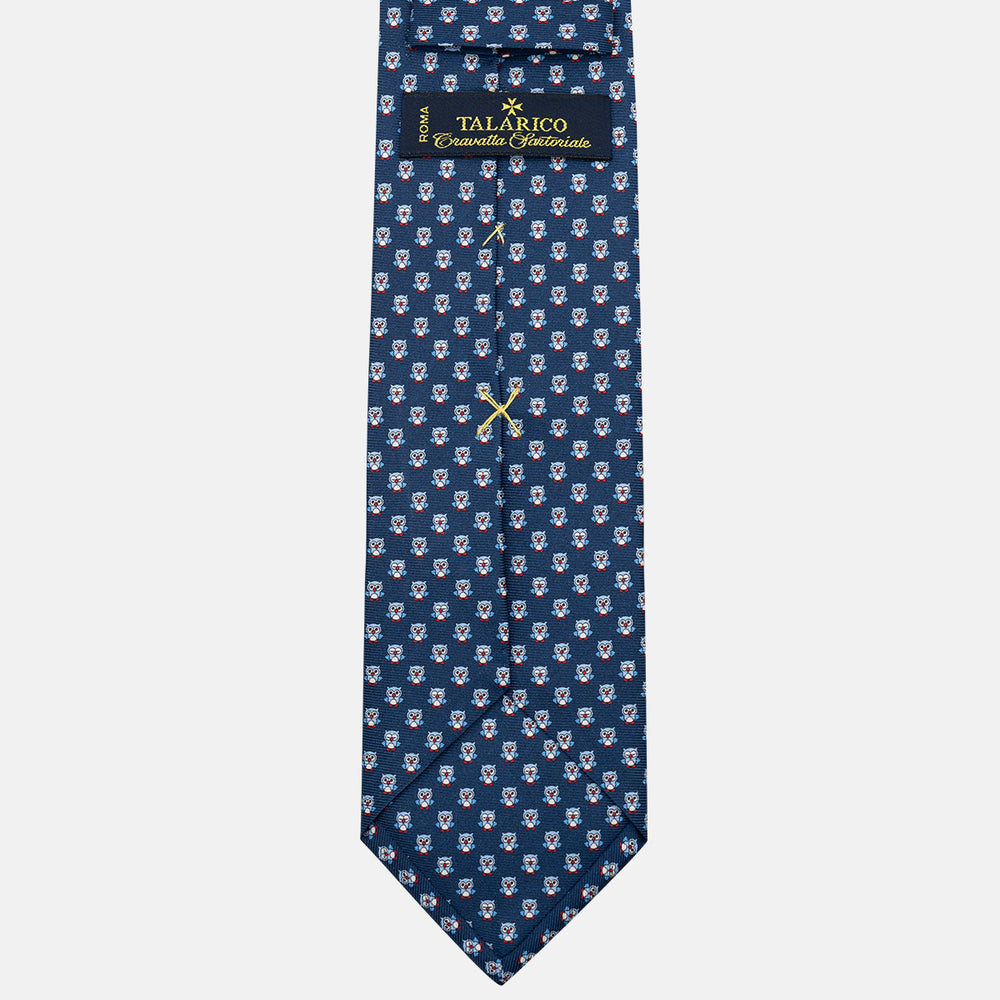 Cravatta 3 pieghe in Seta, Fantasia Gufetti, Blu - JC056227-7