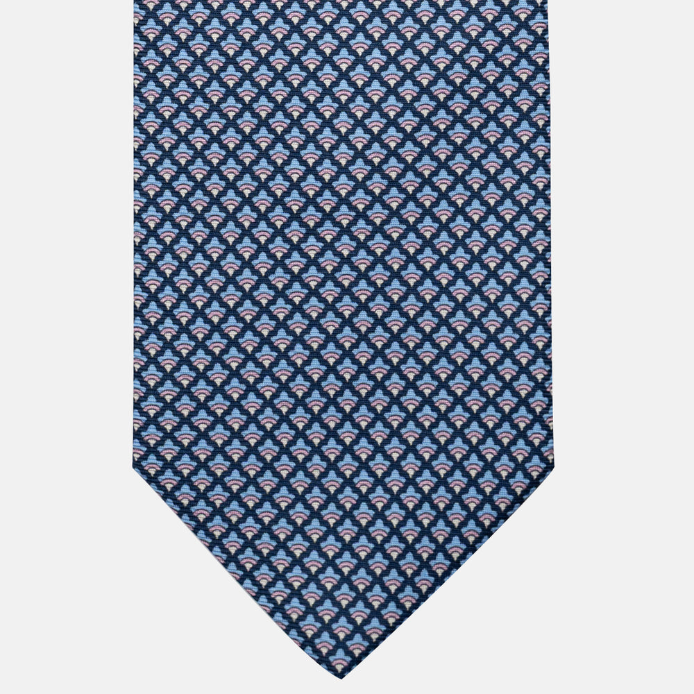 Cravatta 3 pieghe in Seta, Micro Fantasia, Blu Rosa - JC056329-9