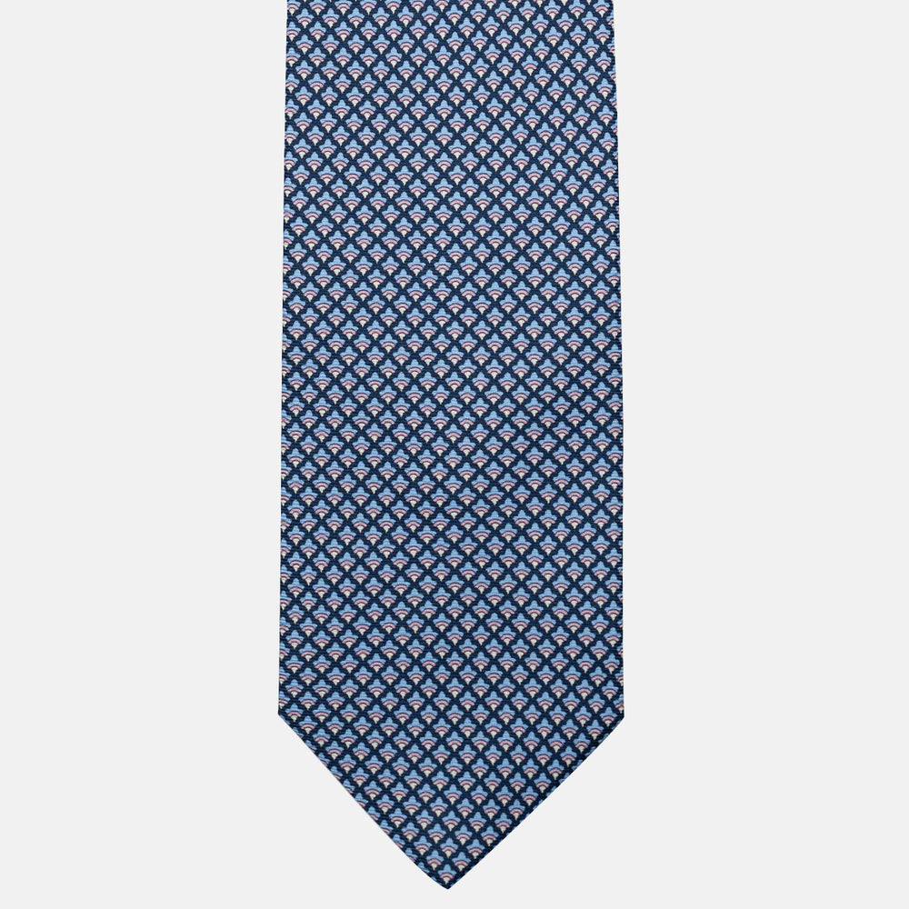 Cravatta 3 pieghe in Seta, Micro Fantasia, Blu Rosa - JC056329-9