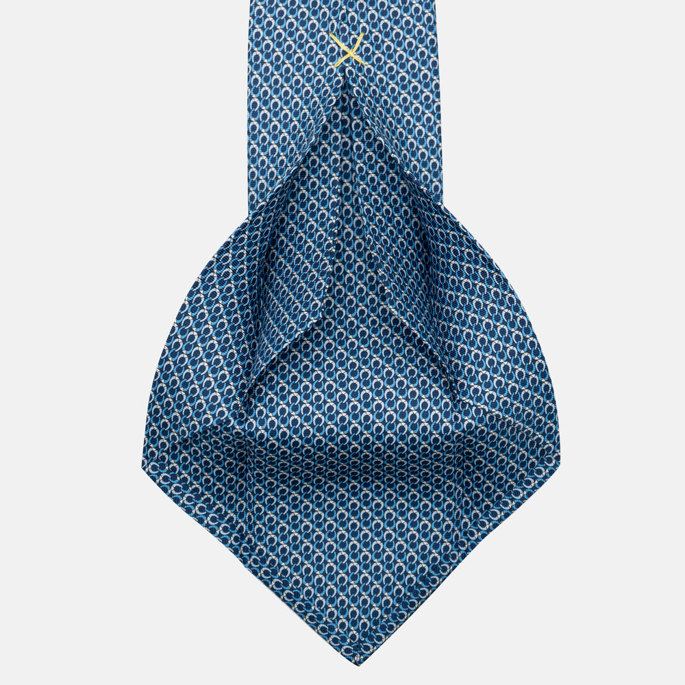 Cravatta 5 pieghe in seta Fantasia Ferro di Cavallo Azzurro - JC056339-5