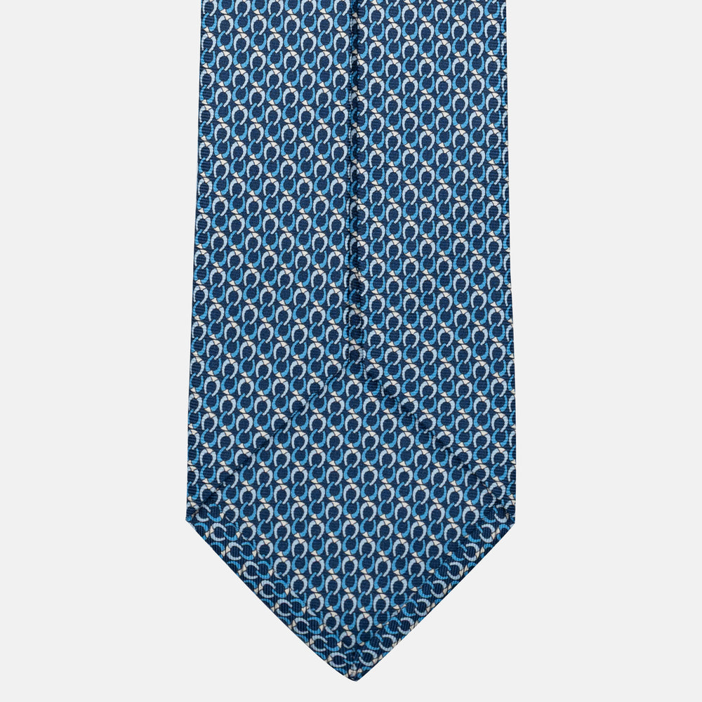 Cravatta 5 pieghe in seta Fantasia Ferro di Cavallo Azzurro - JC056339-5