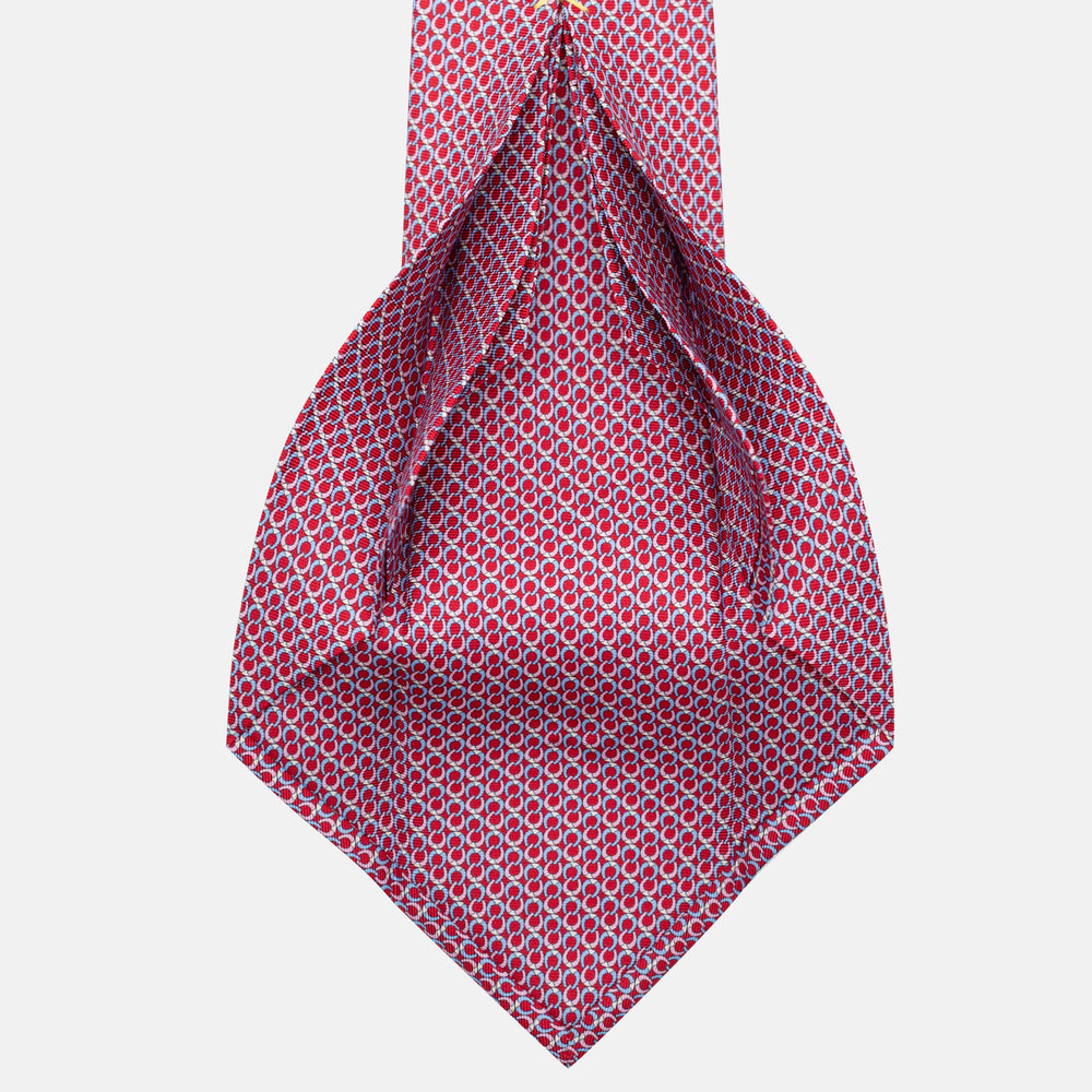 JC056339-6 Red Horseshoe Pattern 7-Fold Silk Tie