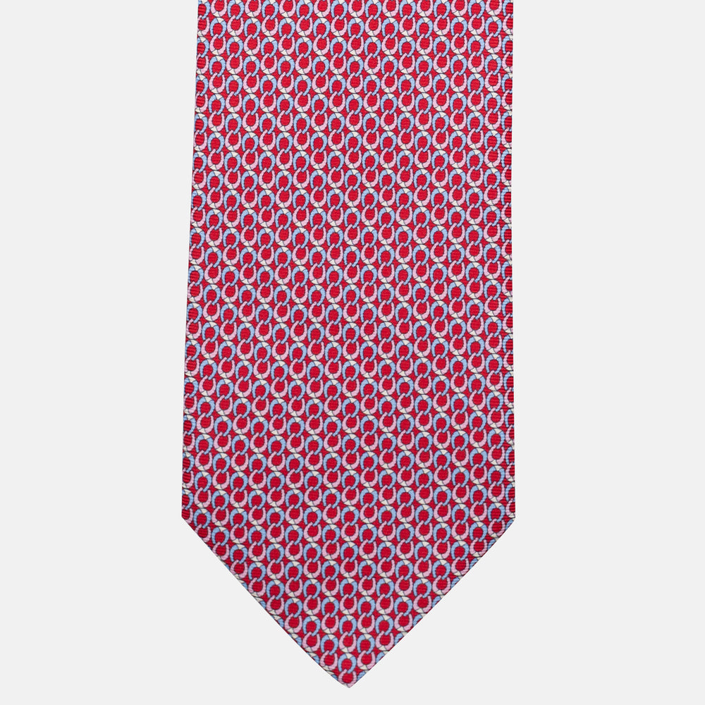 JC056339-6 Red Horseshoe Pattern 7-Fold Silk Tie