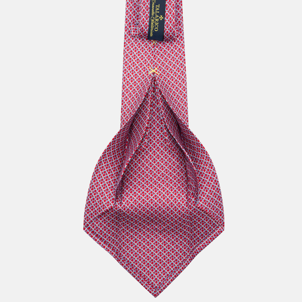 JC056339-6 Red Horseshoe Pattern 7-Fold Silk Tie