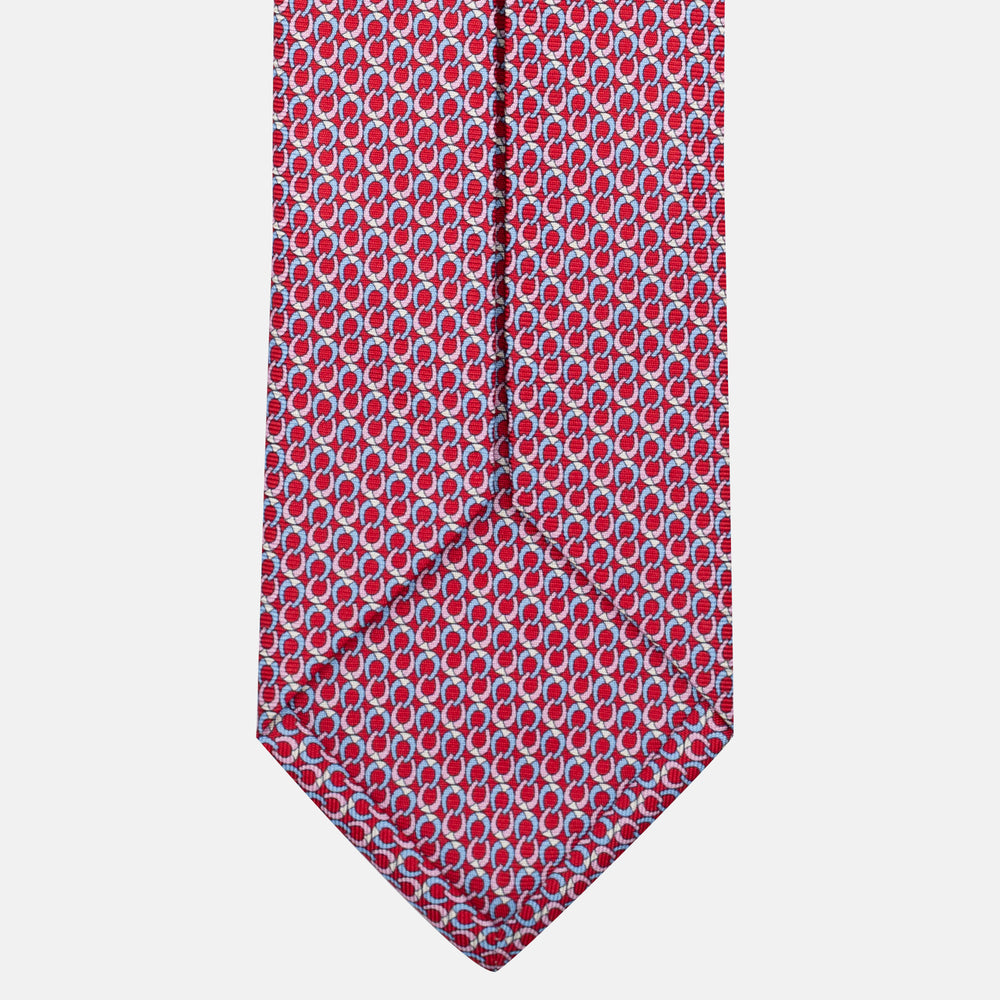 JC056339-6 Red Horseshoe Pattern 7-Fold Silk Tie