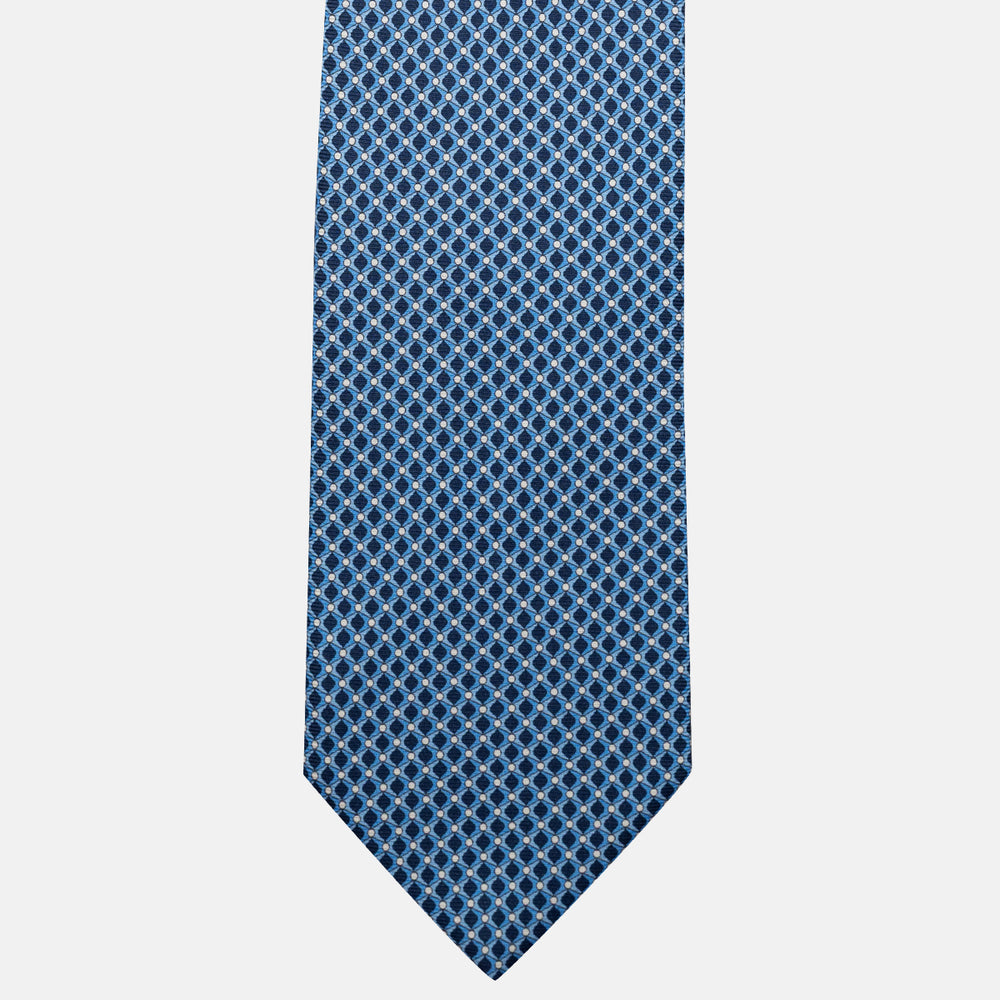 Cravatta 3 pieghe in Seta, Fantasia Geometrica, Blu Celeste - JC056340-1