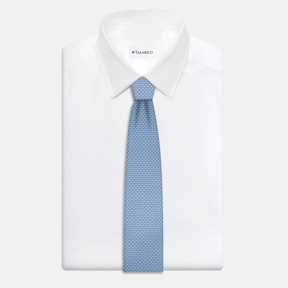 3-Fold Silk Tie, Geometric Pattern, Light Blue - JC056340-3