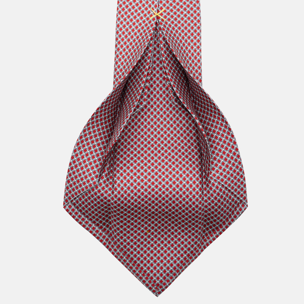 7-Fold Silk Tie with Geometric Pattern, Red JC056340-7
