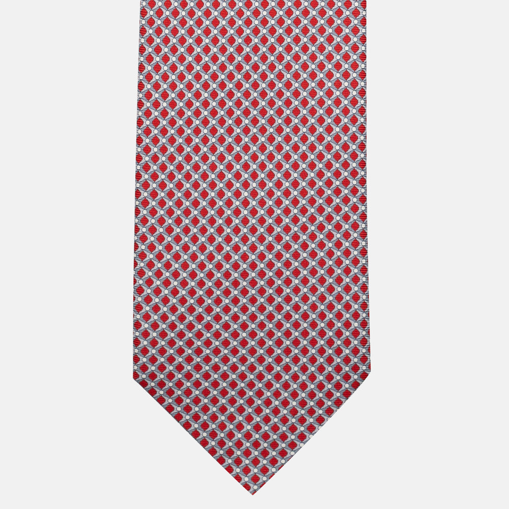 7-Fold Silk Tie with Geometric Pattern, Red JC056340-7