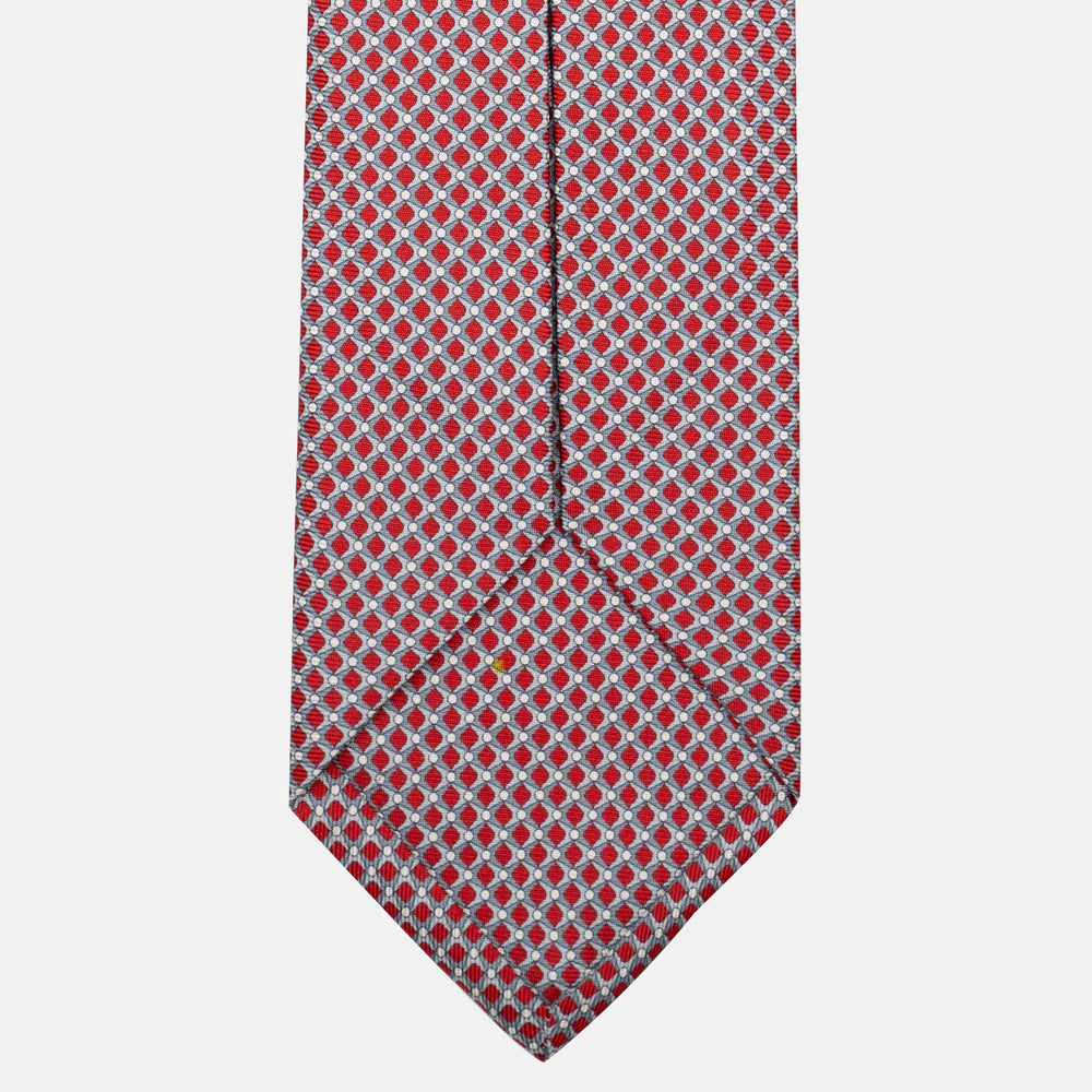 7-Fold Silk Tie with Geometric Pattern, Red JC056340-7