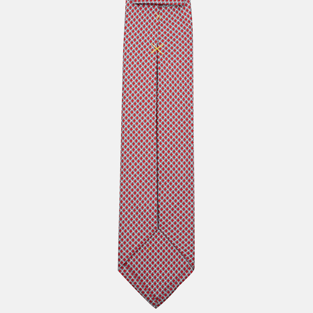 7-Fold Silk Tie with Geometric Pattern, Red JC056340-7