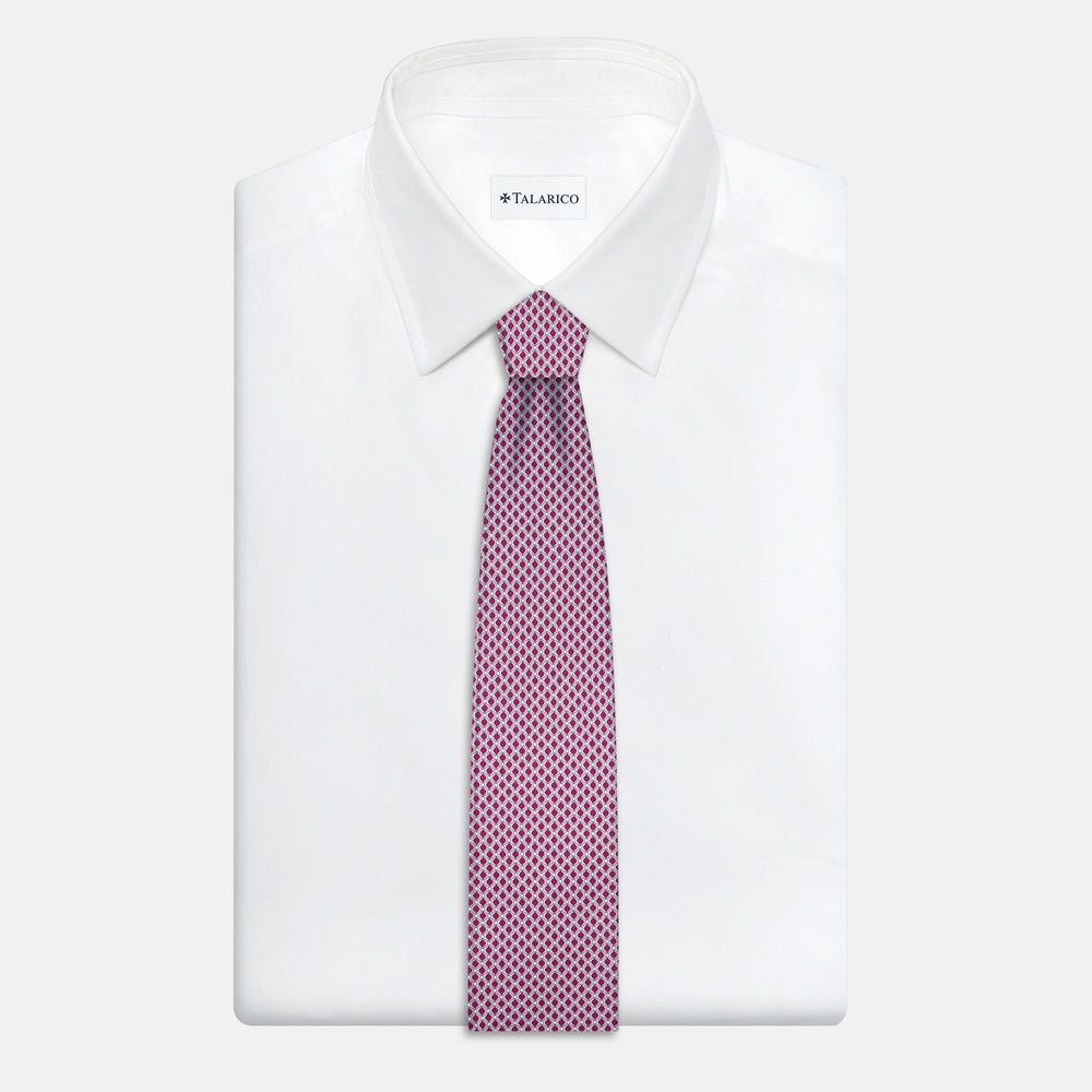 3-Fold Silk Tie, Geometric Pattern, Magenta - JC056340-8