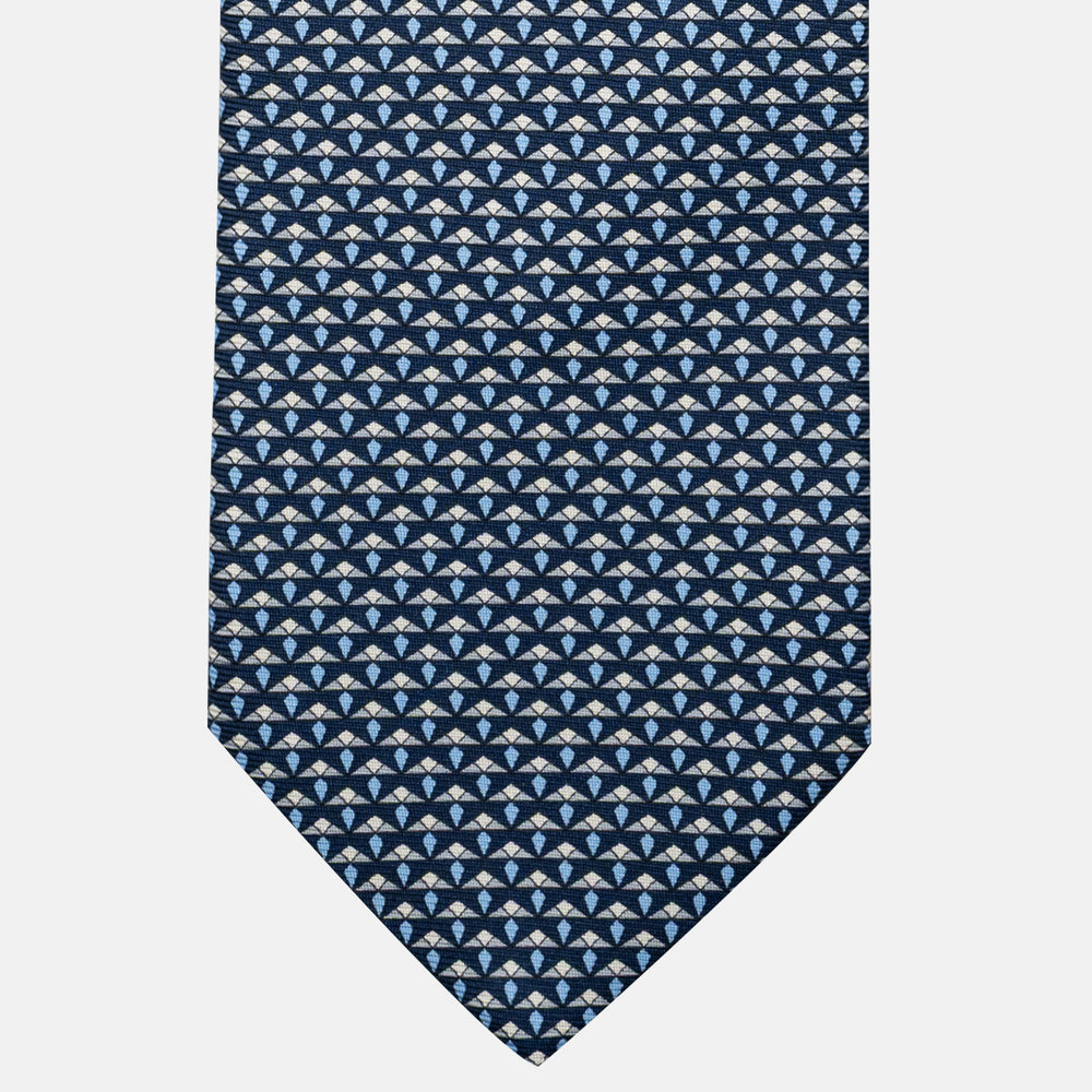 3-Fold Silk Tie, Micro Pattern, Blue and Grey - JC056665-10