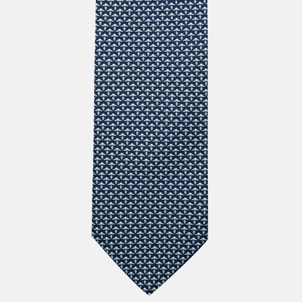 3-Fold Silk Tie, Micro Pattern, Blue and Grey - JC056665-10
