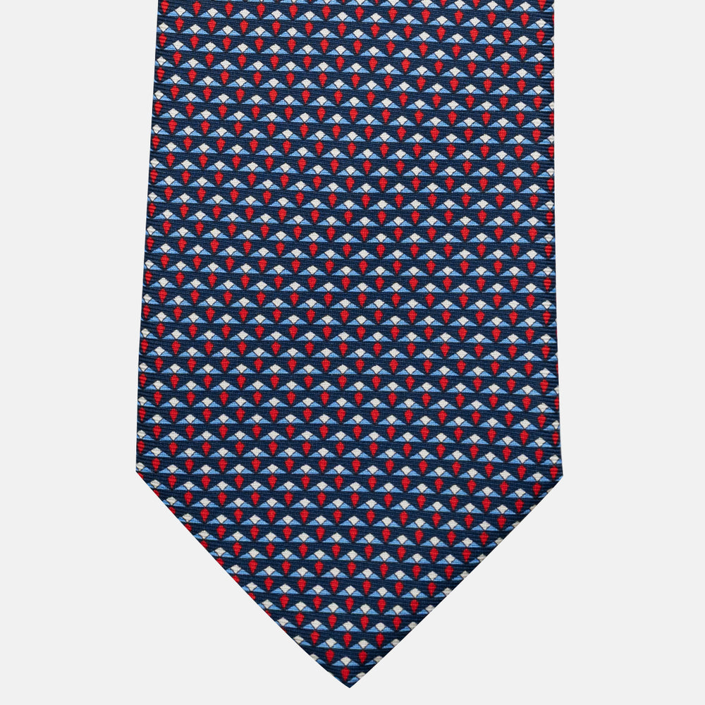 Cravatta 3 pieghe in Seta, Micro Fantasia, Blu Rosso - JC056665-1