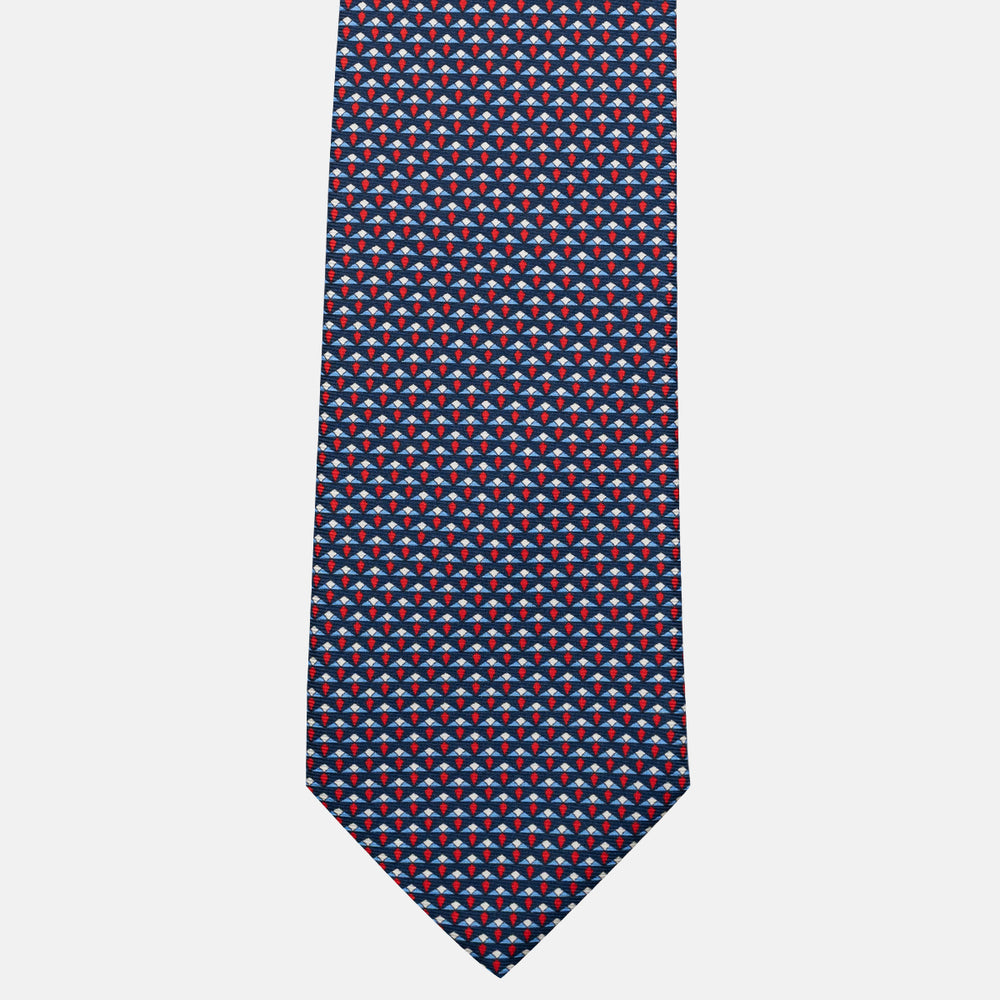 Cravatta 3 pieghe in Seta, Micro Fantasia, Blu Rosso - JC056665-1