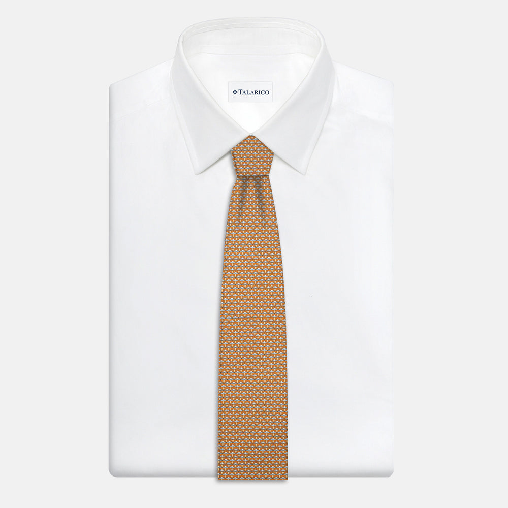 3-Fold Silk Tie, Micro Pattern, Orange - JC056665-2