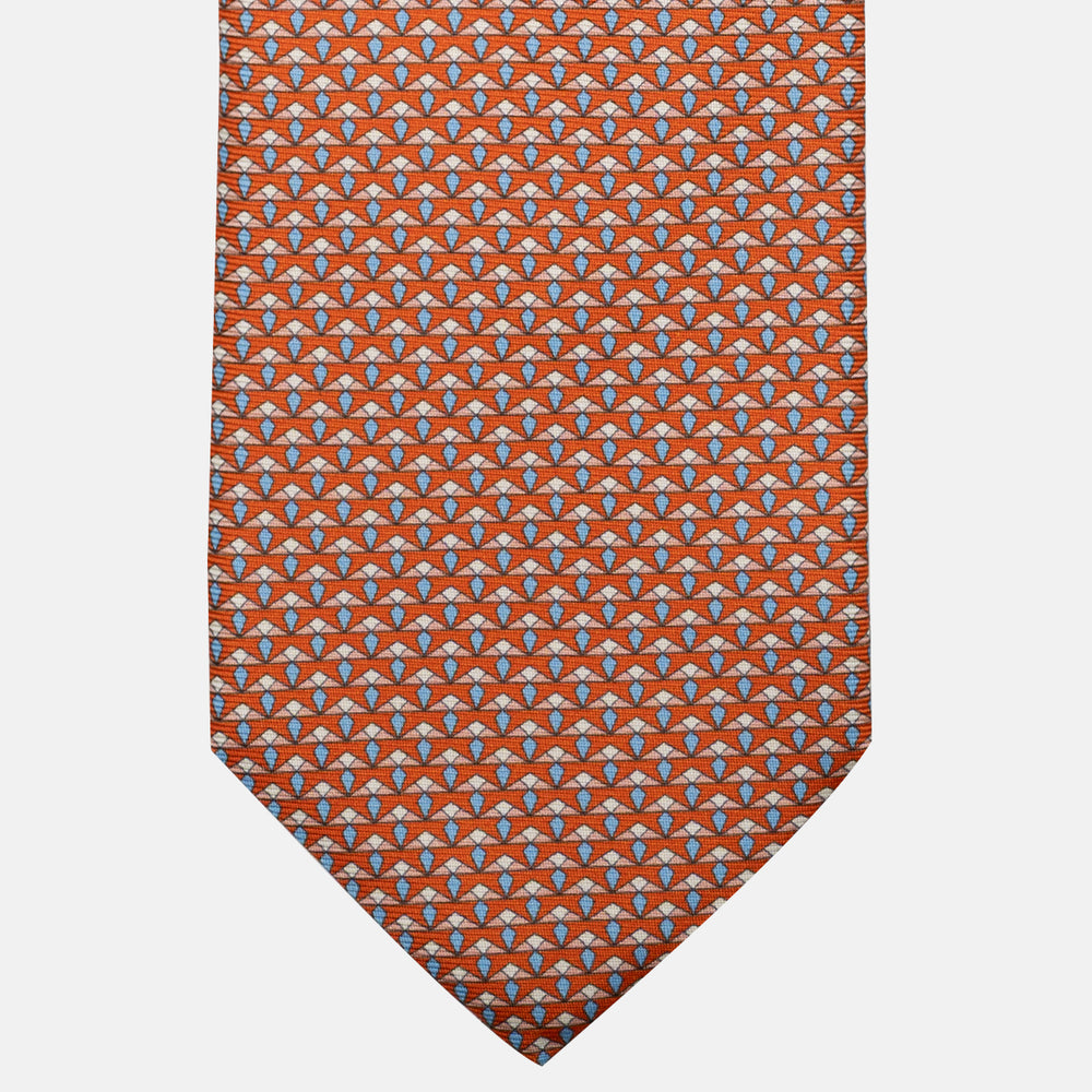 3-Fold Silk Tie, Micro Pattern, Orange - JC056665-3