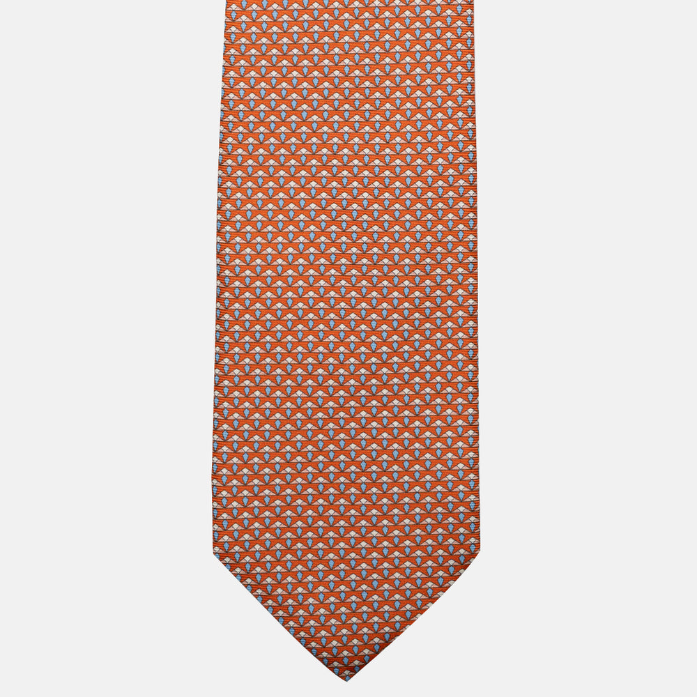 3-Fold Silk Tie, Micro Pattern, Orange - JC056665-3
