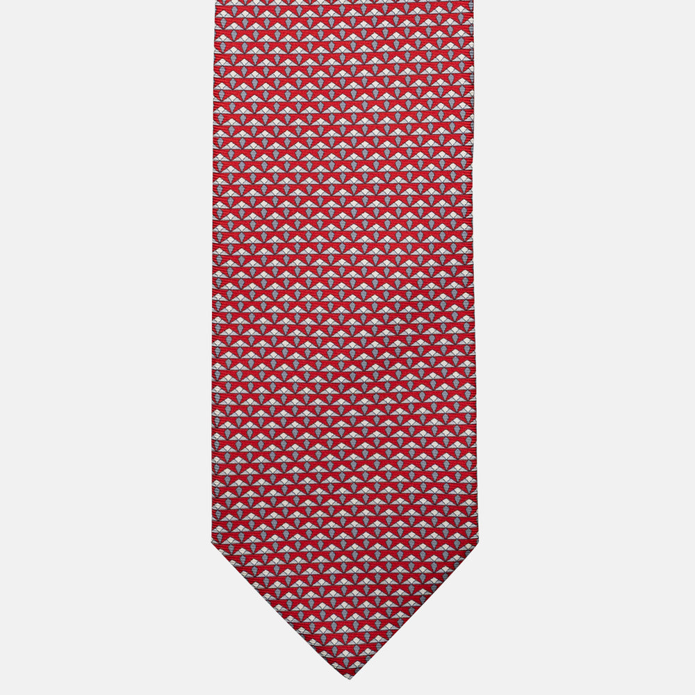 3-Fold Silk Tie, Micro Pattern, Red - JC056665-5