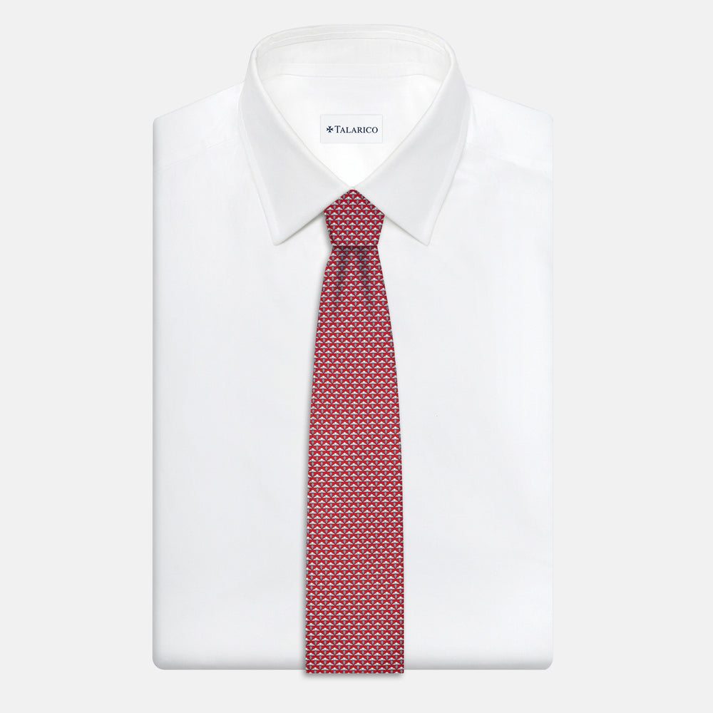 3-Fold Silk Tie, Micro Pattern, Red - JC056665-5