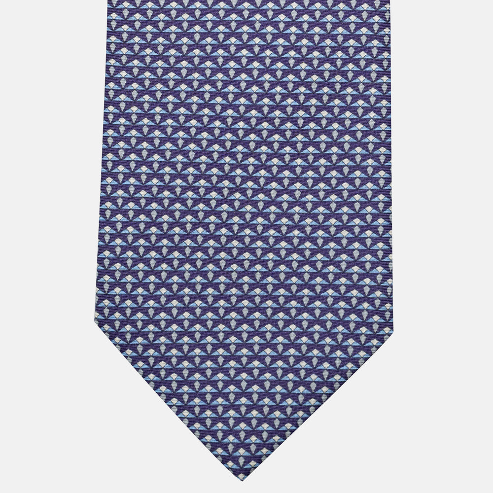 Cravatta 3 pieghe in Seta, Micro Fantasia, Viola - JC056665-6