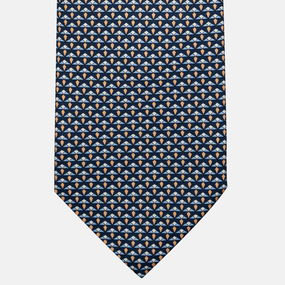 3-Fold Silk Tie, Micro Pattern, Blue Orange - JC056665-8