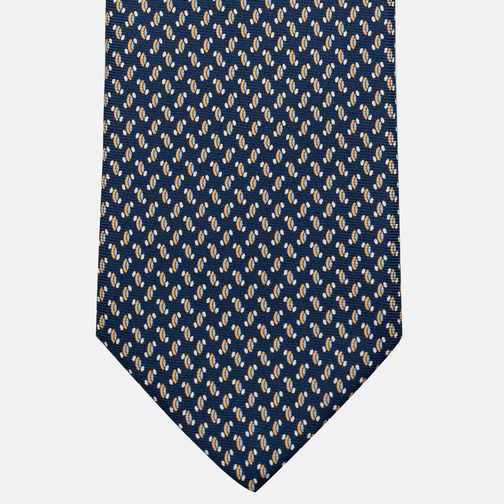 Cravatta 3 pieghe in Seta, Micro Fantasia, Blu Arancione - JC056668-10