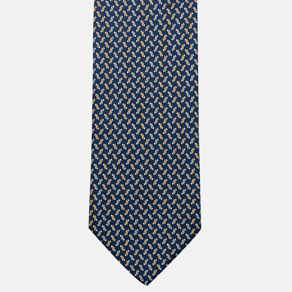 Cravatta 3 pieghe in Seta, Micro Fantasia, Blu Arancione - JC056668-10