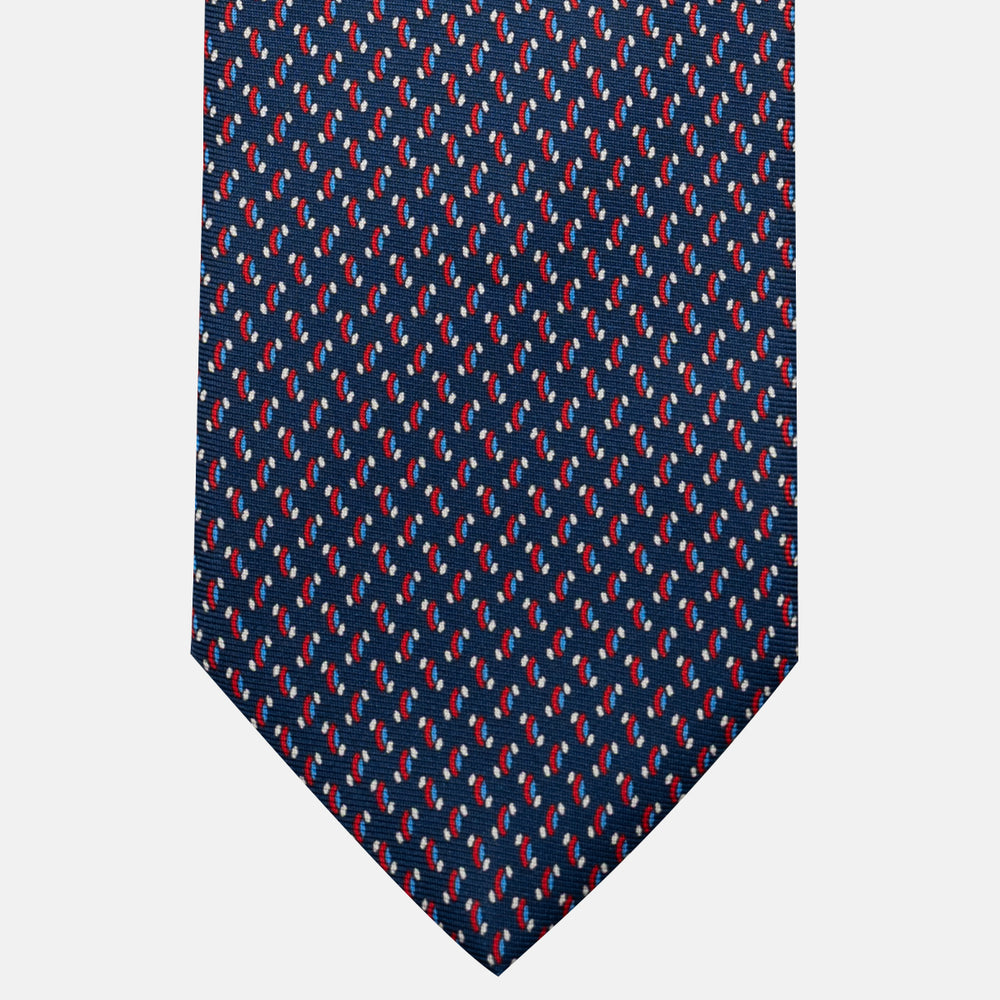 Cravatta 3 pieghe in Seta, Micro Fantasia, Blu Rosso - JC056668-1