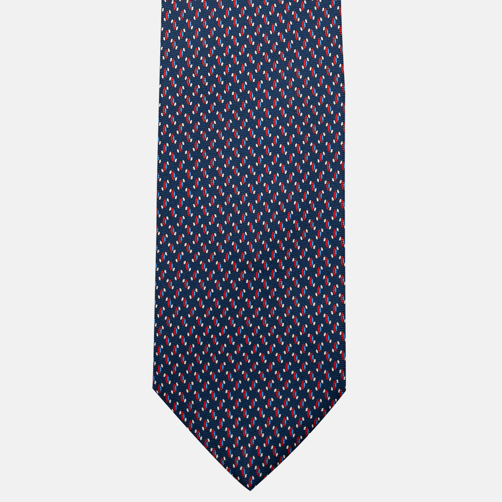Cravatta 3 pieghe in Seta, Micro Fantasia, Blu Rosso - JC056668-1
