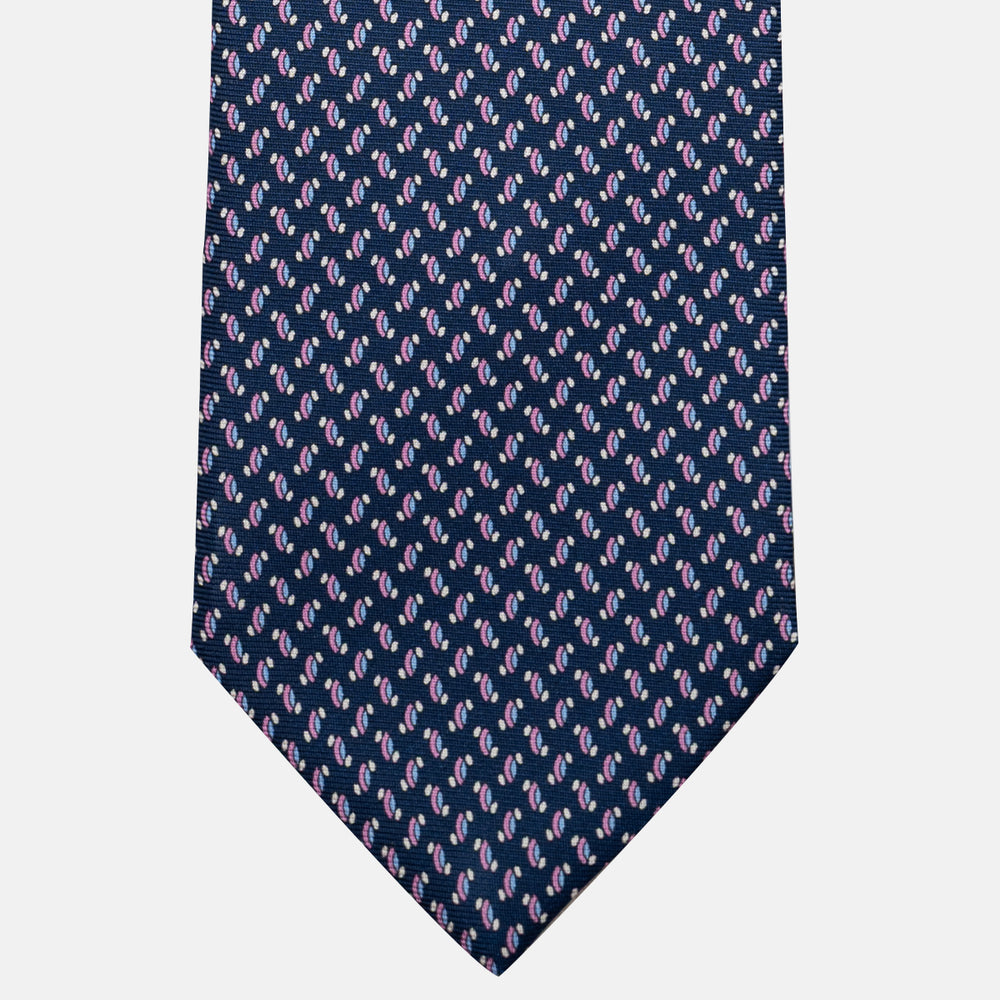 Cravatta 3 pieghe in Seta, Micro Fantasia, Blu Rosa - JC056668-2