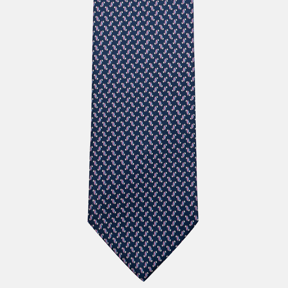 Cravatta 3 pieghe in Seta, Micro Fantasia, Blu Rosa - JC056668-2