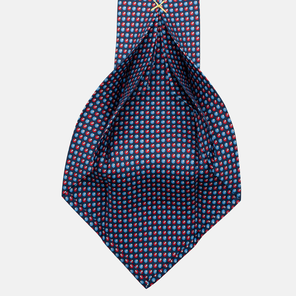7-fold silk tie with micro pattern in blue and red JC056670-1