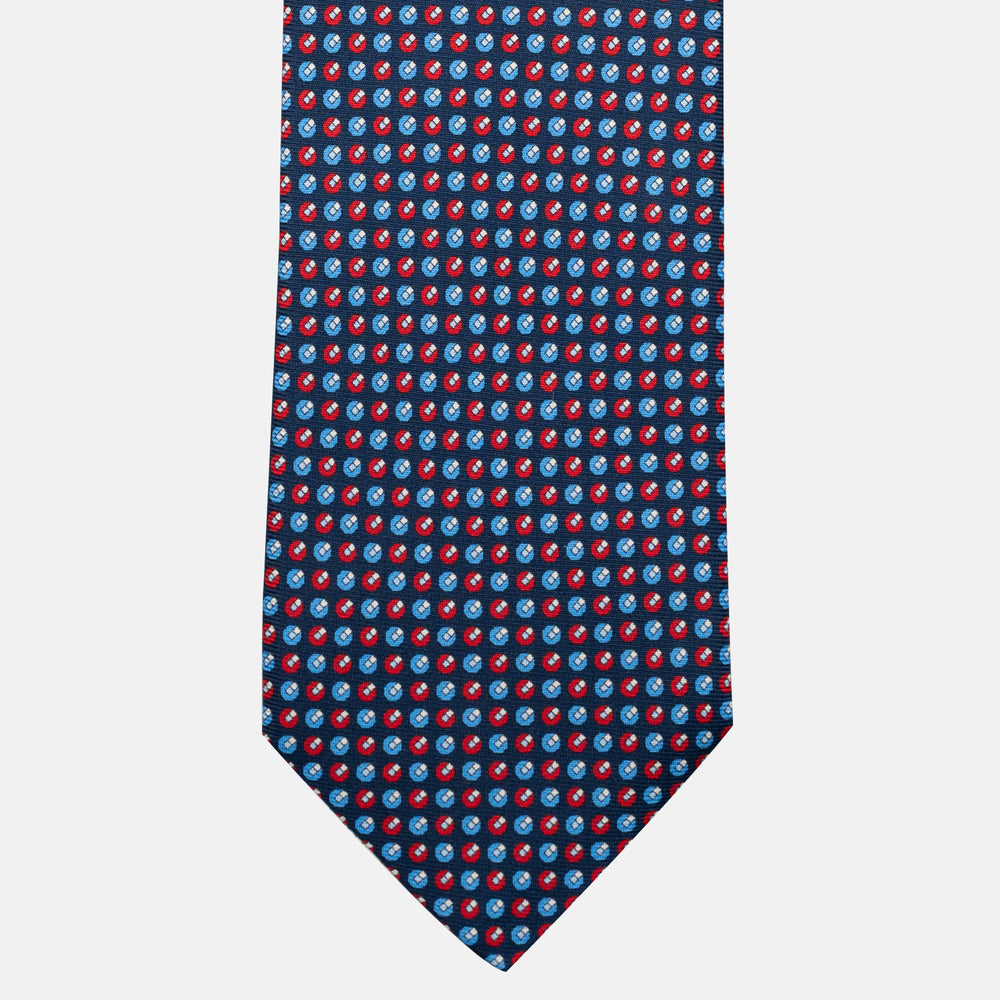 7-fold silk tie with micro pattern in blue and red JC056670-1