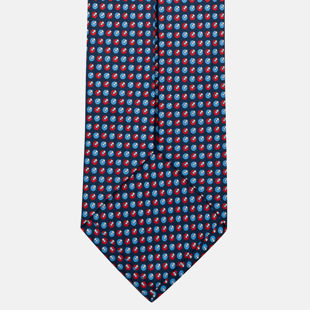 7-fold silk tie with micro pattern in blue and red JC056670-1