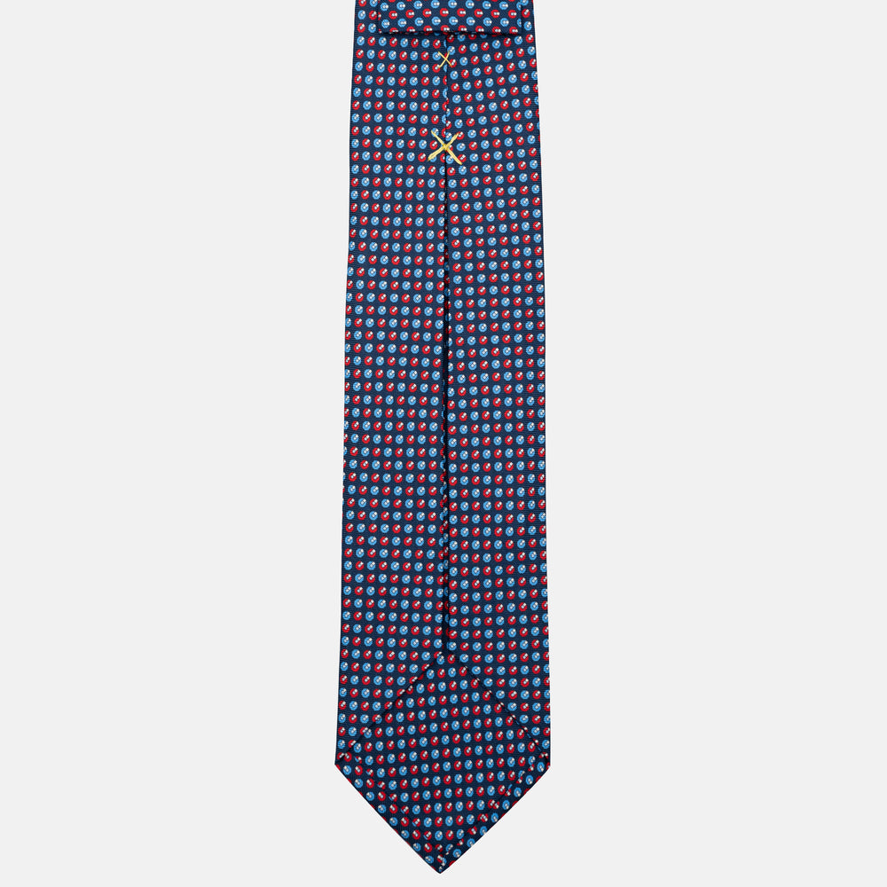 7-fold silk tie with micro pattern in blue and red JC056670-1