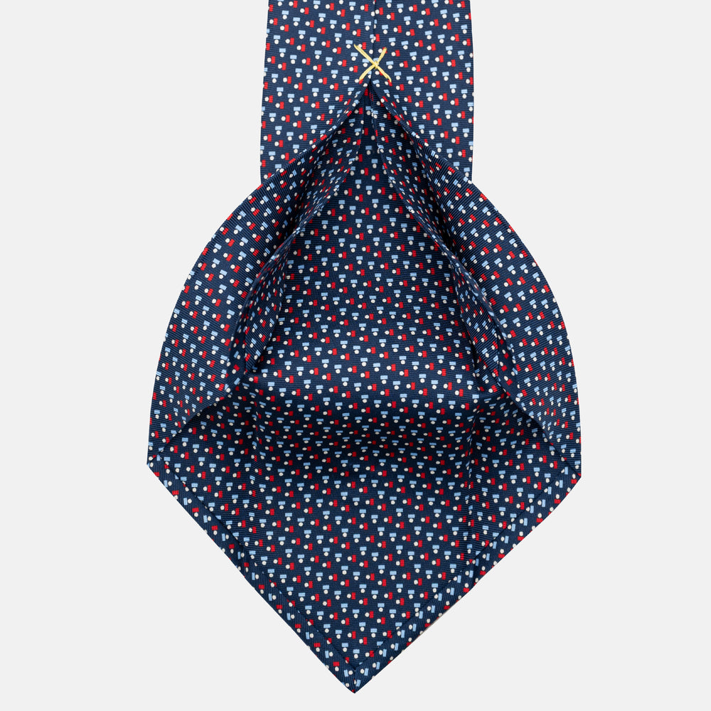 Cravatta 5 pieghe in seta Micro Fantasia Blu Rosso - JC057248-2