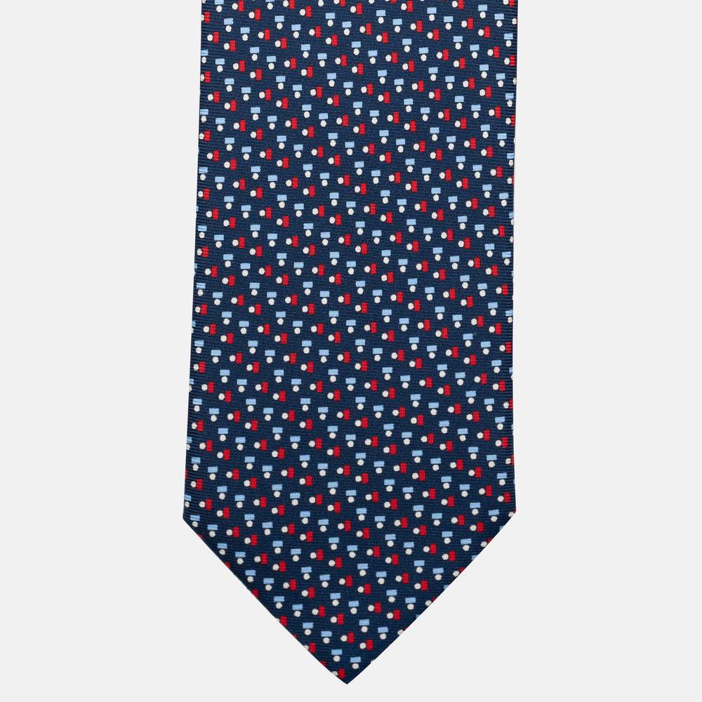 Cravatta 5 pieghe in seta Micro Fantasia Blu Rosso - JC057248-2