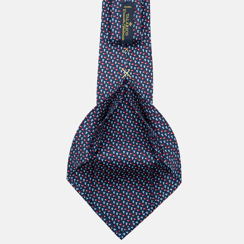Cravatta 5 pieghe in seta Micro Fantasia Blu Rosso - JC057248-2