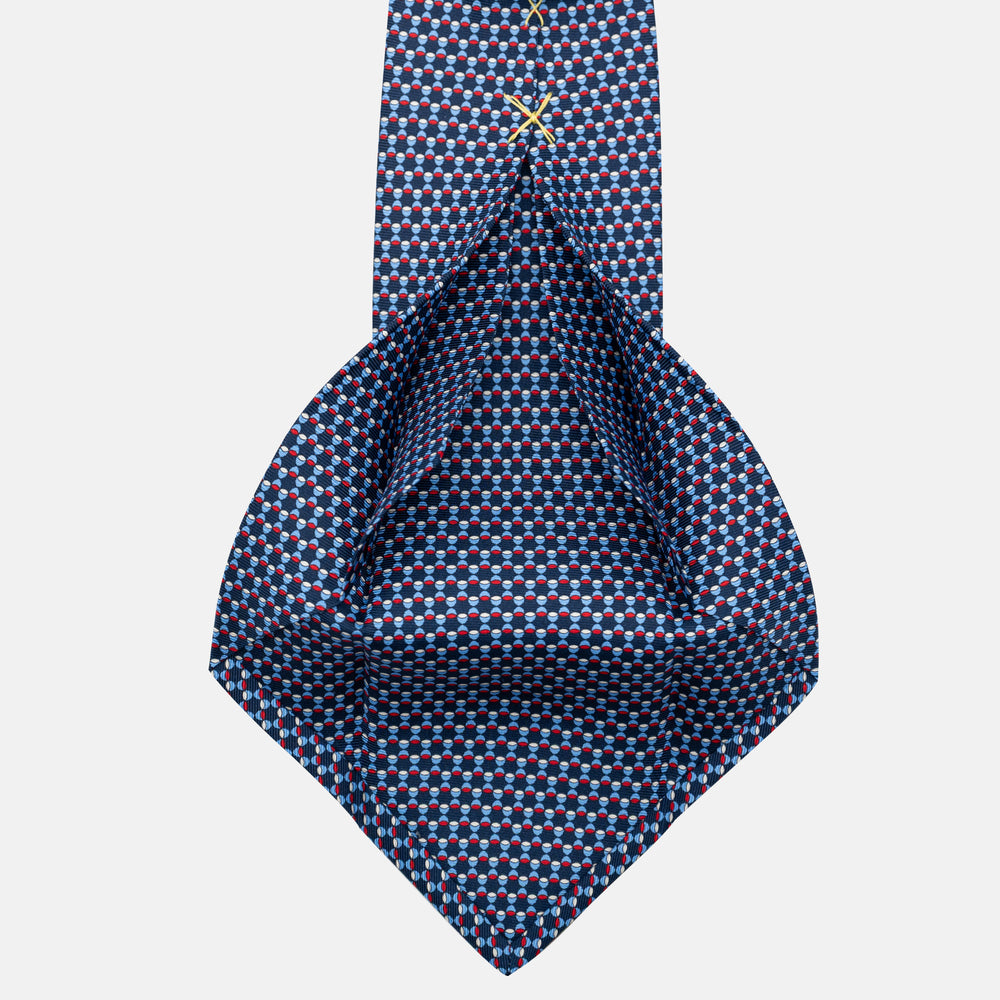 Cravatta 5 pieghe in seta Fantasia Geometrica Blu Rosso - JC057249-2