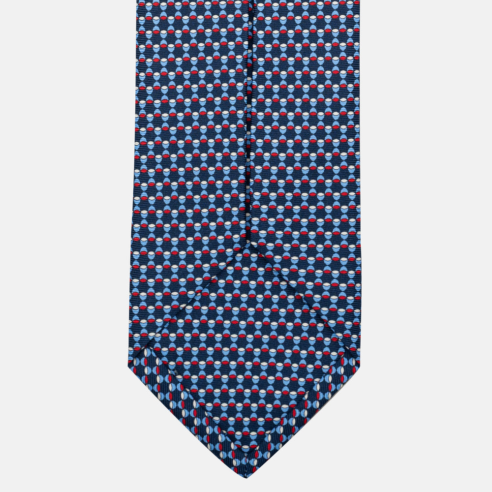 Cravatta 5 pieghe in seta Fantasia Geometrica Blu Rosso - JC057249-2
