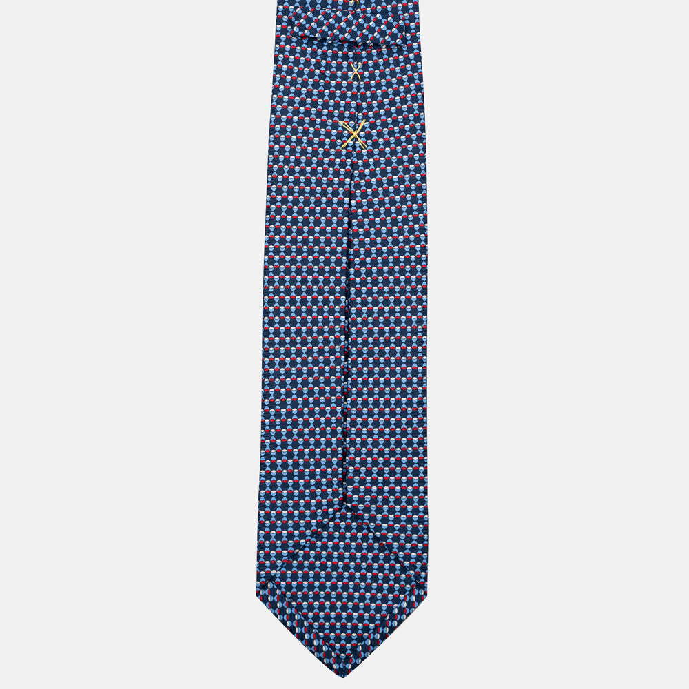 Cravatta 5 pieghe in seta Fantasia Geometrica Blu Rosso - JC057249-2