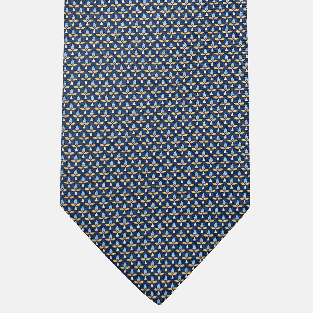 3-Fold Silk Tie, Floral Pattern, Blue and Yellow - JC059574_3