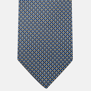 3-Fold Silk Tie, Floral Pattern, Blue and Yellow - JC059574_3