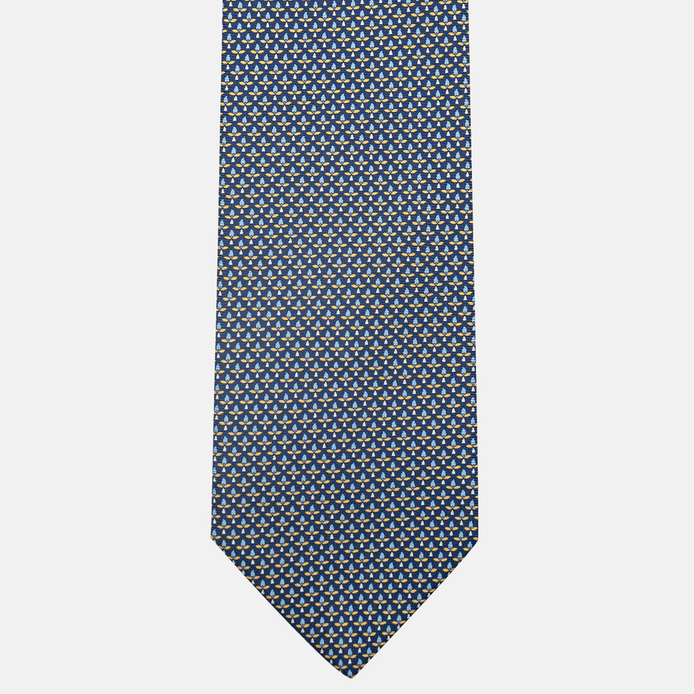 3-Fold Silk Tie, Floral Pattern, Blue and Yellow - JC059574_3